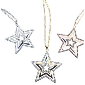 Necklace with 3 stars pendant with rhinestones, 70cm...