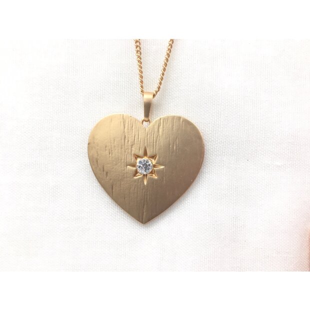 Necklace with rhinestone studded hearth pendant, SR-20600 gold