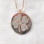 Necklace with circular pendant and shamrock with rhinestones, SR-20605 rose gold
