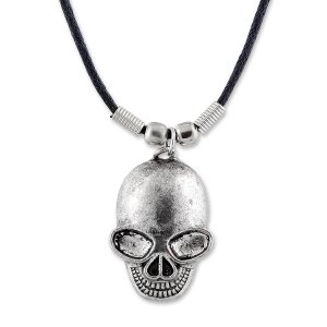 Leather necklace with an dead skull pendant for men and...