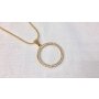 Necklace with circular rhinestone-studded pendant, length 40cm, SR-20663 gold