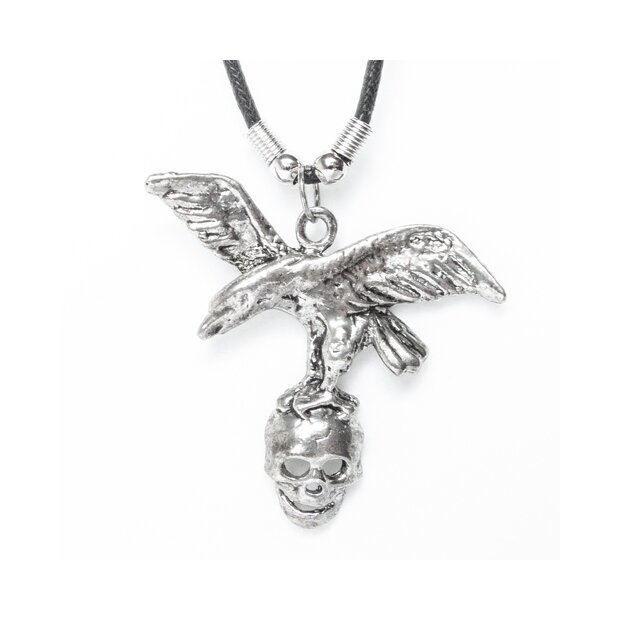 Leather necklace with an eagle pendant picking a dead skull  for men and women, length 45cm, lobster clasp SR-20671