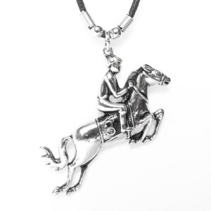 Leather necklace with an horse with jockey pendant for...
