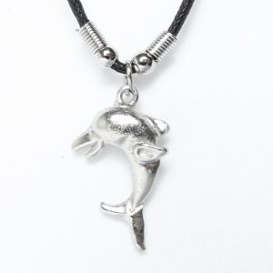 Leather necklace with an dolphin pendant for men, women and children, length 45cm, lobster clasp, SR-20680