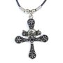 Leather necklace with cross and scary head as pendant for men and women, length 45cm, lobster clasp, SR-20685