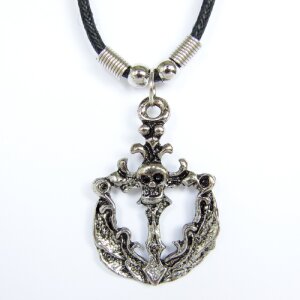 Leather necklace with cruze and flames as pendant for men...