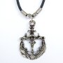 Leather necklace with cruze and flames as pendant for men and women, length 45cm, lobster clasp, SR-20686