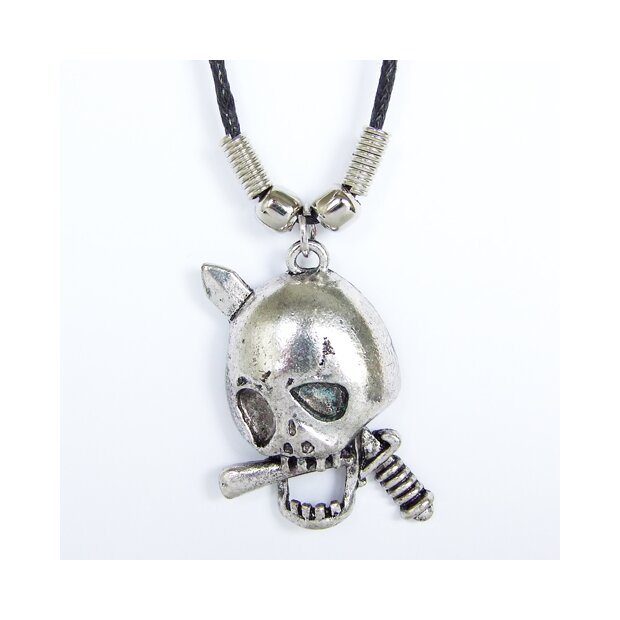 Leather necklace with dead skull as pendant for men and women, length 45cm, lobster clasp, SR-20687