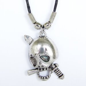 Leather necklace with dead skull as pendant for men and...
