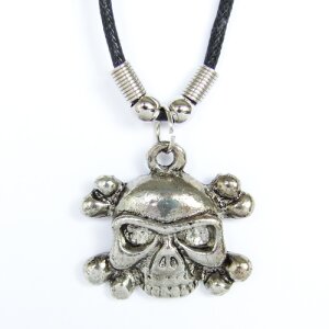 Leather necklace with dead skull as pendant for men and...