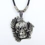 Leather necklace with dead skull and wings as pendant for men and women, length 45cm, lobster clasp, SR-20689