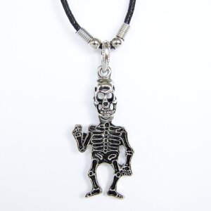 Leather necklace with skeleton as pendant for men and...