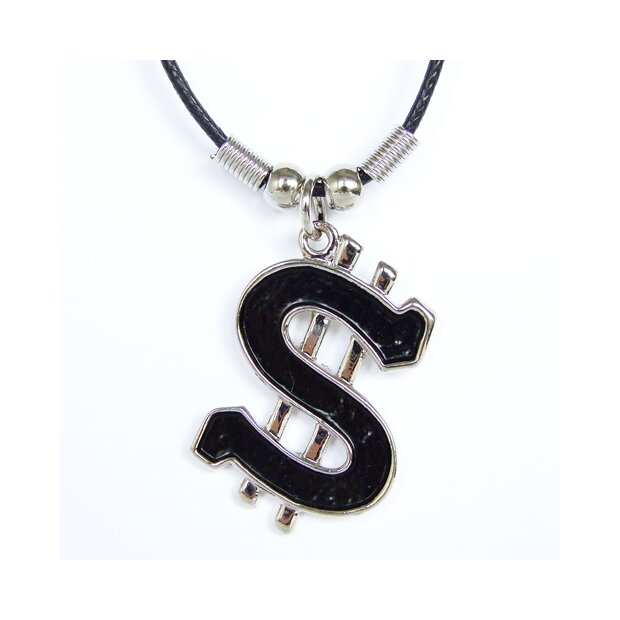 Leather necklace with dollar sign as pendant for men and women, length 45cm, lobster clasp SR-20697