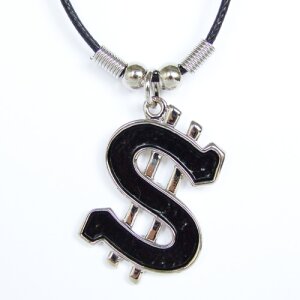 Leather necklace with dollar sign as pendant for men and...