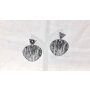 Earrings with structured round plate as pendant, length 3,5cm, SR-20709 silver