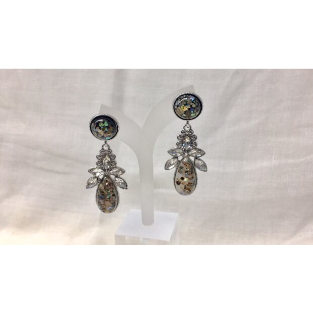 Earrings with stone pendant and rhinestone, length 5,5 cm, SR-20711 silver
