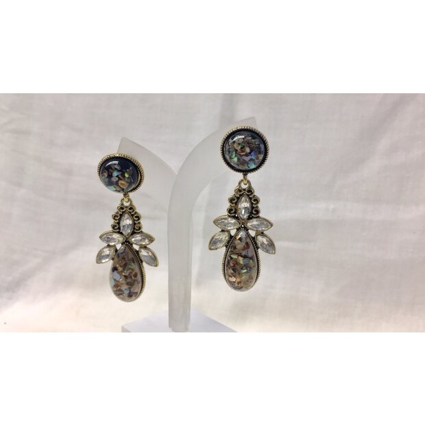 Earrings with stone pendant and rhinestone, length 5,5 cm, SR-20711 gold