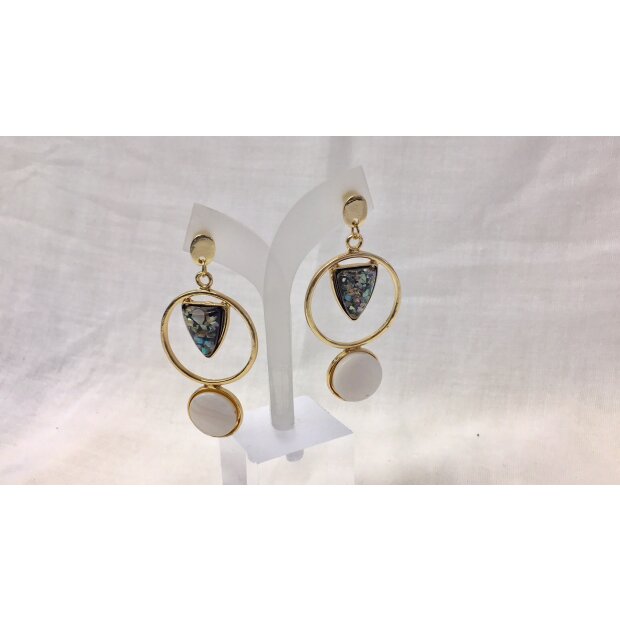 Earrings with stone pendant and mother of pearl , length 6 cm, SR-20712 gold