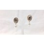 Earrings with stone pendant and artificial pearl , length 3 cm, SR-20713 gold