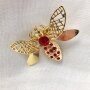 Brooch &quot;Beetle with rhinestones&quot; SR-20719 gold/red