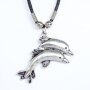 Leather necklace with two dolphins as pendant for men, women and children, length 45cm, lobster clasp,SR-20725