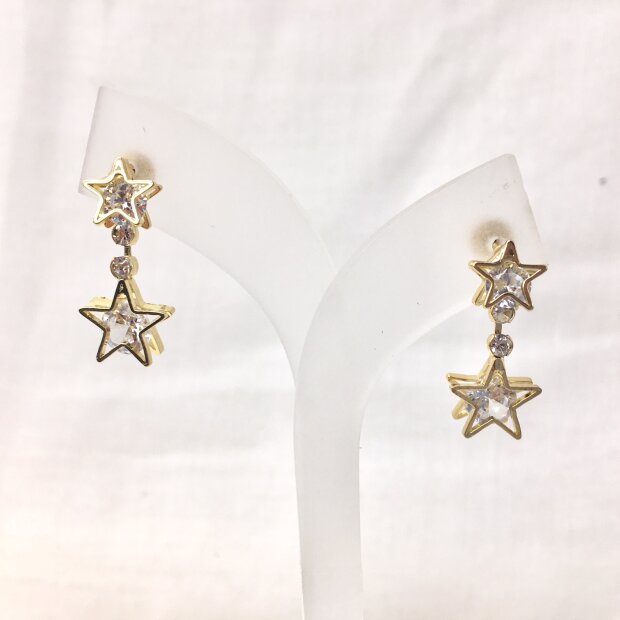 Ear studs with 2 stars and rhinestone, SR-20785 gold