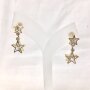 Ear studs with 2 stars and rhinestone, SR-20785 gold