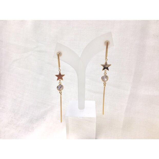 Studs, earrings with star, rod and rhinestone pendant, SR-20788 gold
