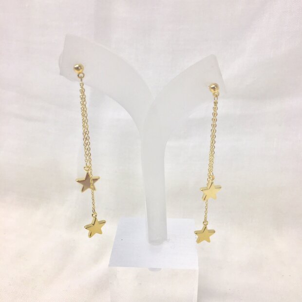 Studs, earrings with 2 chains and stars gold