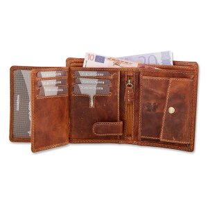 Wallet made from real water buffalo leather with eagle motif, tan