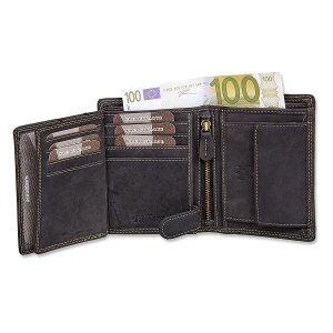 Wallet made from real water buffalo leather with eagle motif, black
