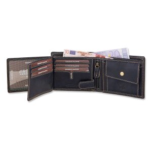 Wallet made from real water buffallo leather with horse motif black