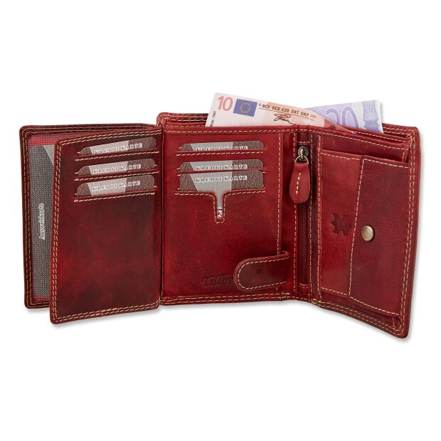 High-quality and robust wallet made of water buffalo leather with deer motif red S-0567