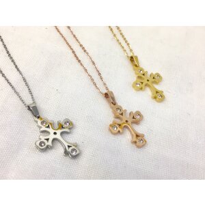 Stainless steel necklaces with cross pendant with crystal...