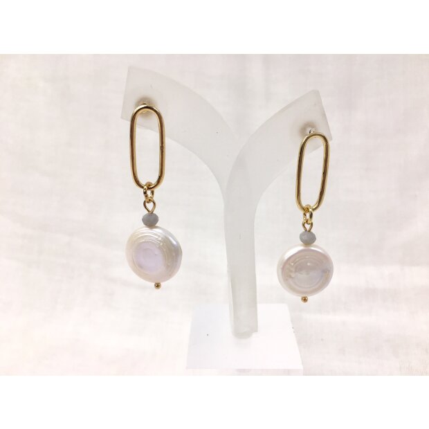 Studs, earrings with pearl pendant, SR-20824 gold