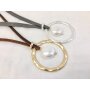 Necklace with a big ring shaped pendant and big faux pearl pendant, length 45cm