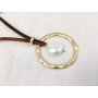 Necklace with a big ring shaped pendant and big faux pearl pendant, length 45cm matt Rose Gold