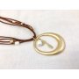 Necklace with a big ring shaped pendant and faux pearl pendant, length 45cm matt Rose Gold