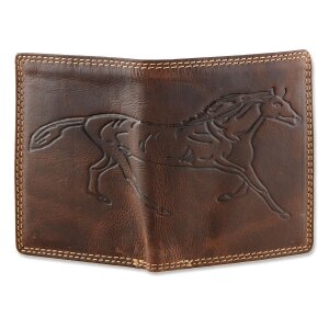Leather wallet with horse print dark brown