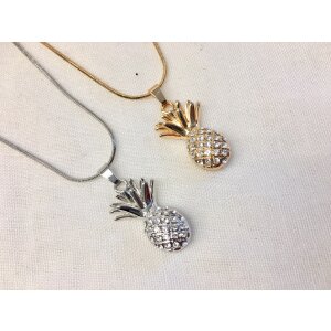 Necklace with rhinestone studded pineapple pendant,...