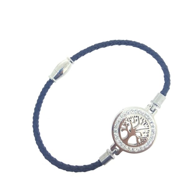 Braided bracelet with stainless steel tree of life pendant and rhinestone, SR-20858