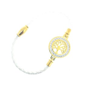 Braided bracelet with stainless steel tree of life pendant and rhinestone, SR-20858