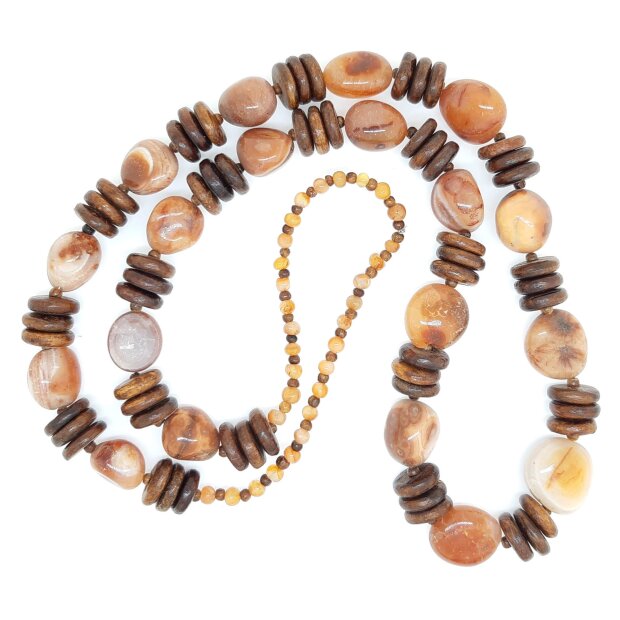 Necklace with agate stones 100 cm orange