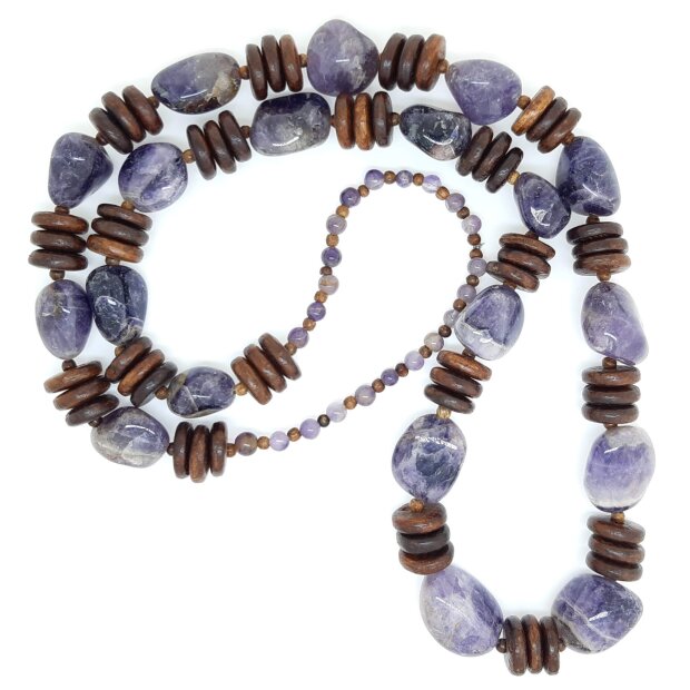 Necklace with agate stones 100 cm purple
