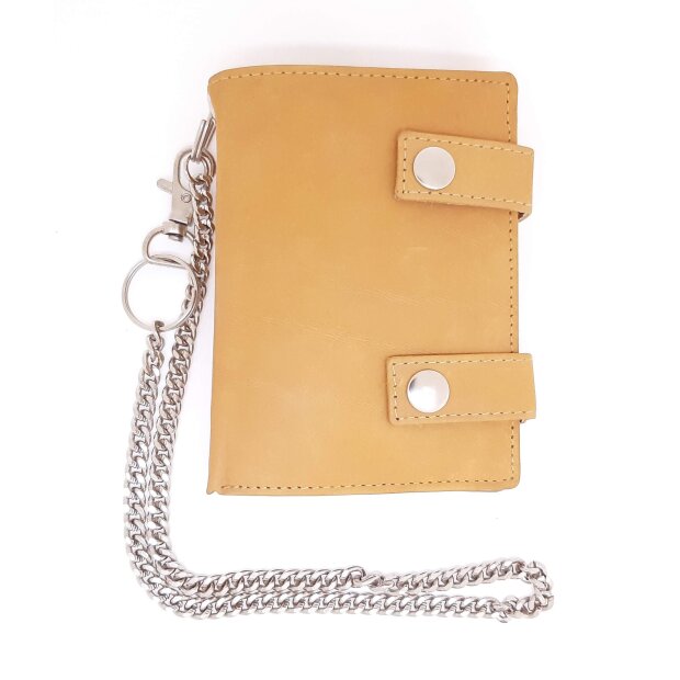 Real leather biker wallet with additional chain 12 cm x 9 cm x 2,5 cm tan