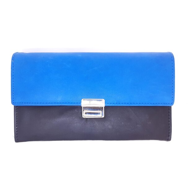 Waiters wallet made from real nappa leather with chain black+royal blue