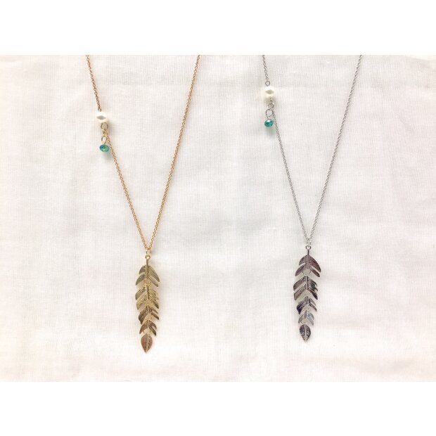 Long chain with feather pendant, 75cm