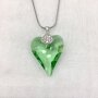 Necklace with crystal heart pendant, length 48cm Light green