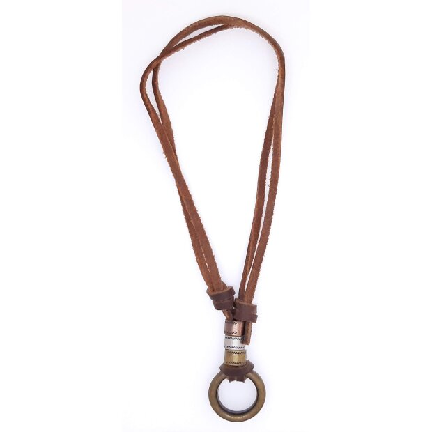 Leather necklace with rings brown
