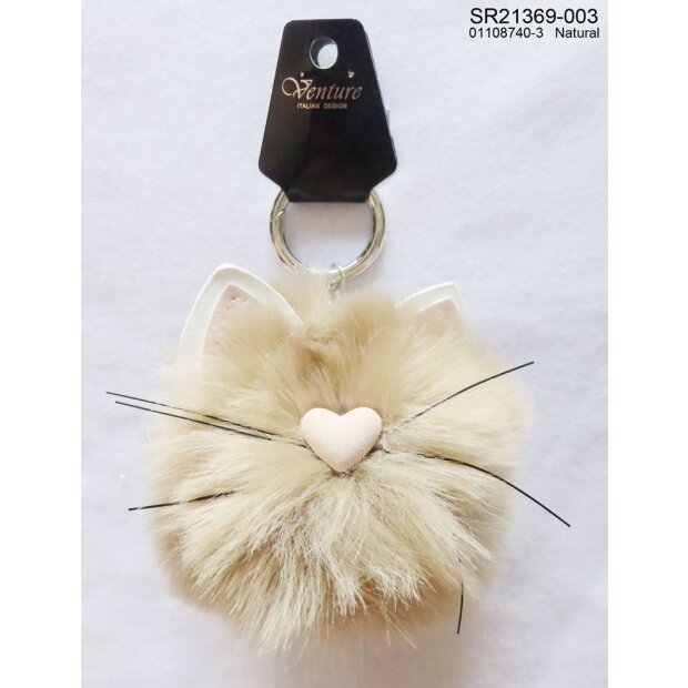 Keychain Cat Silver/Beige
